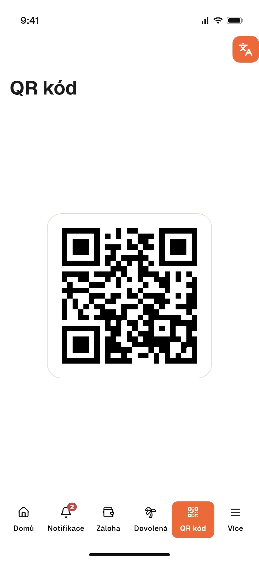 Osobní QR kód brigádníka v aplikaci