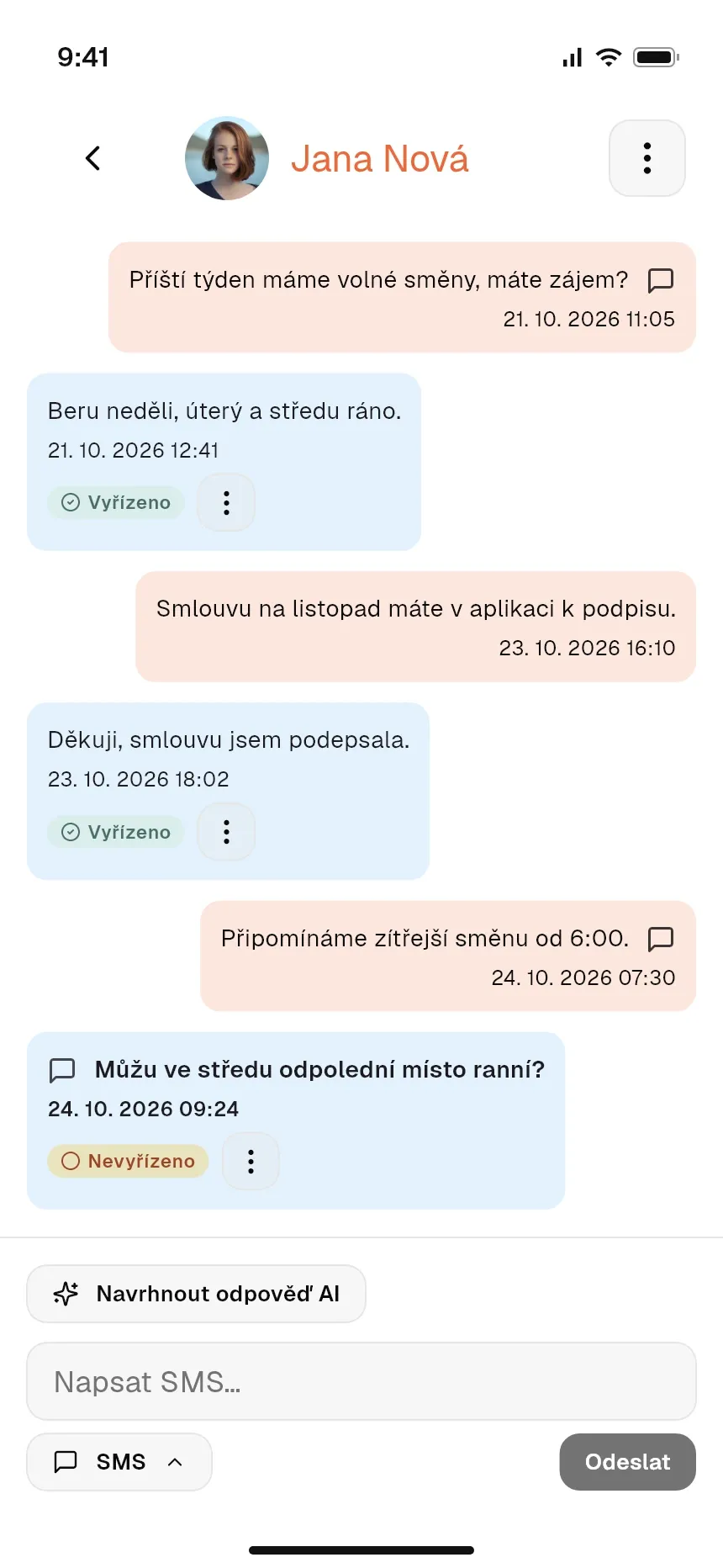 Konverzace s pracovníkem a návrh odpovědi Stafio AI