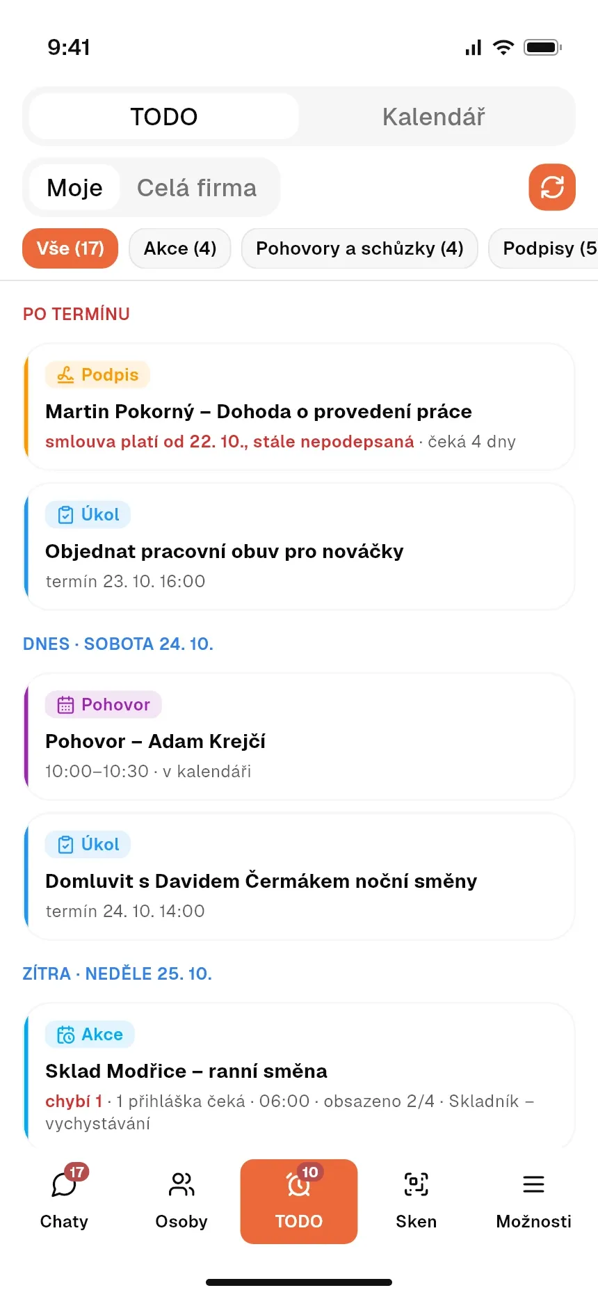Seznam Restů: schválení, podpisy, dotazníky a testy