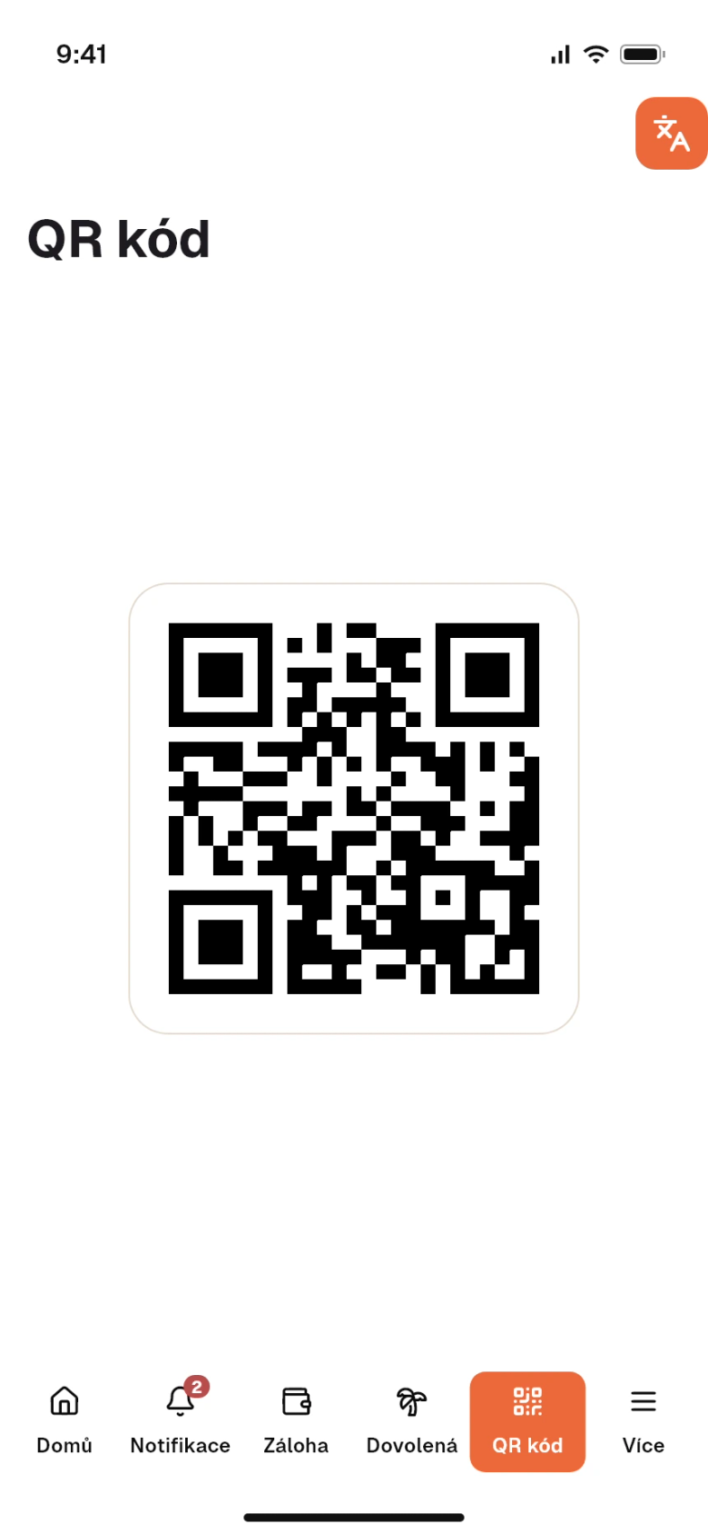 QR kód pracovníka v mobilní aplikaci Stafio