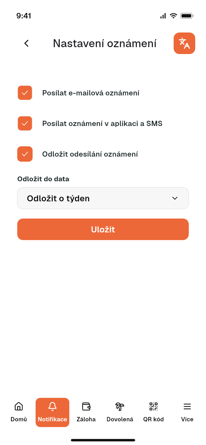 Nastavení oznámení v mobilní aplikaci Stafio: e-mail, SMS a aplikace