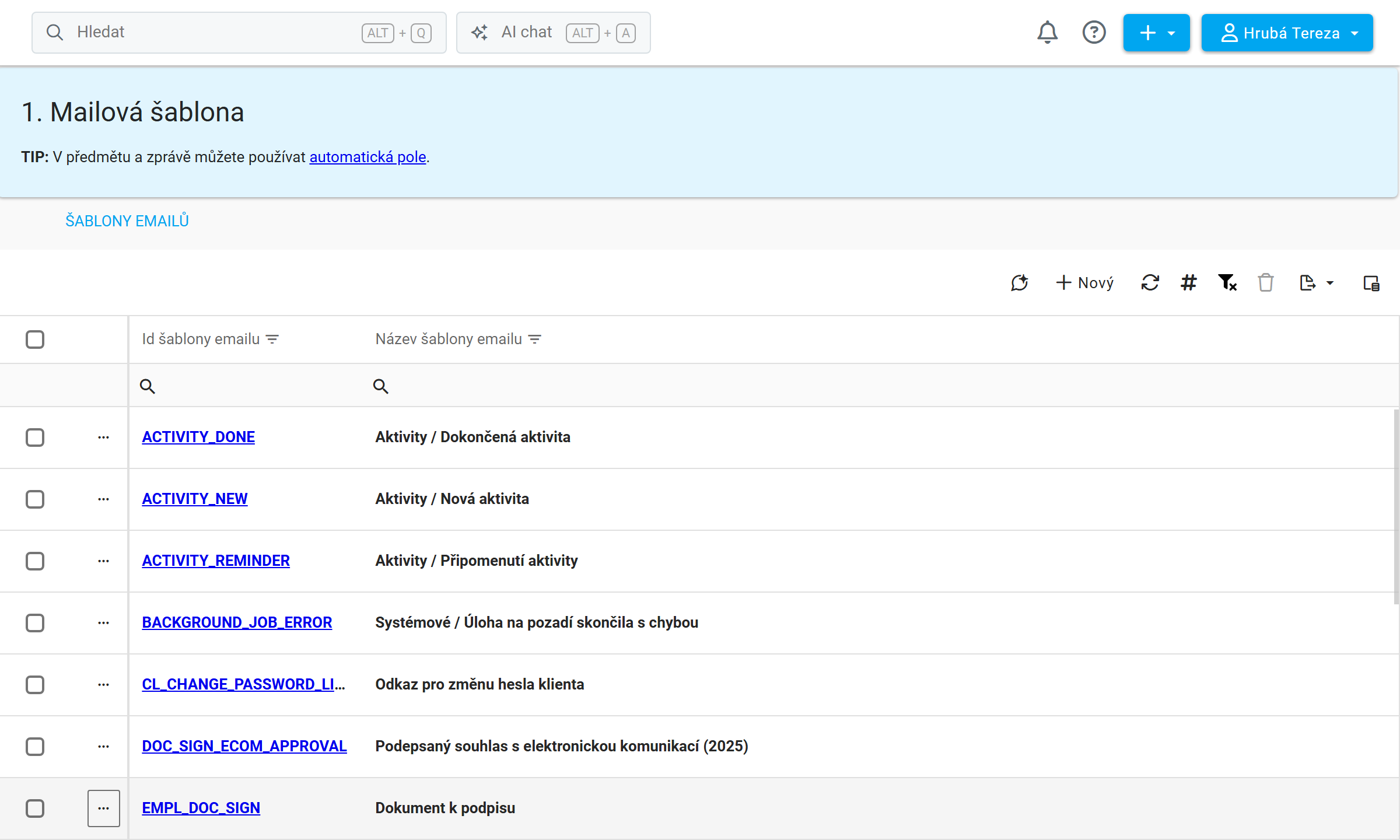 Přehled šablon e-mailů ve Stafiu pro opakované situace