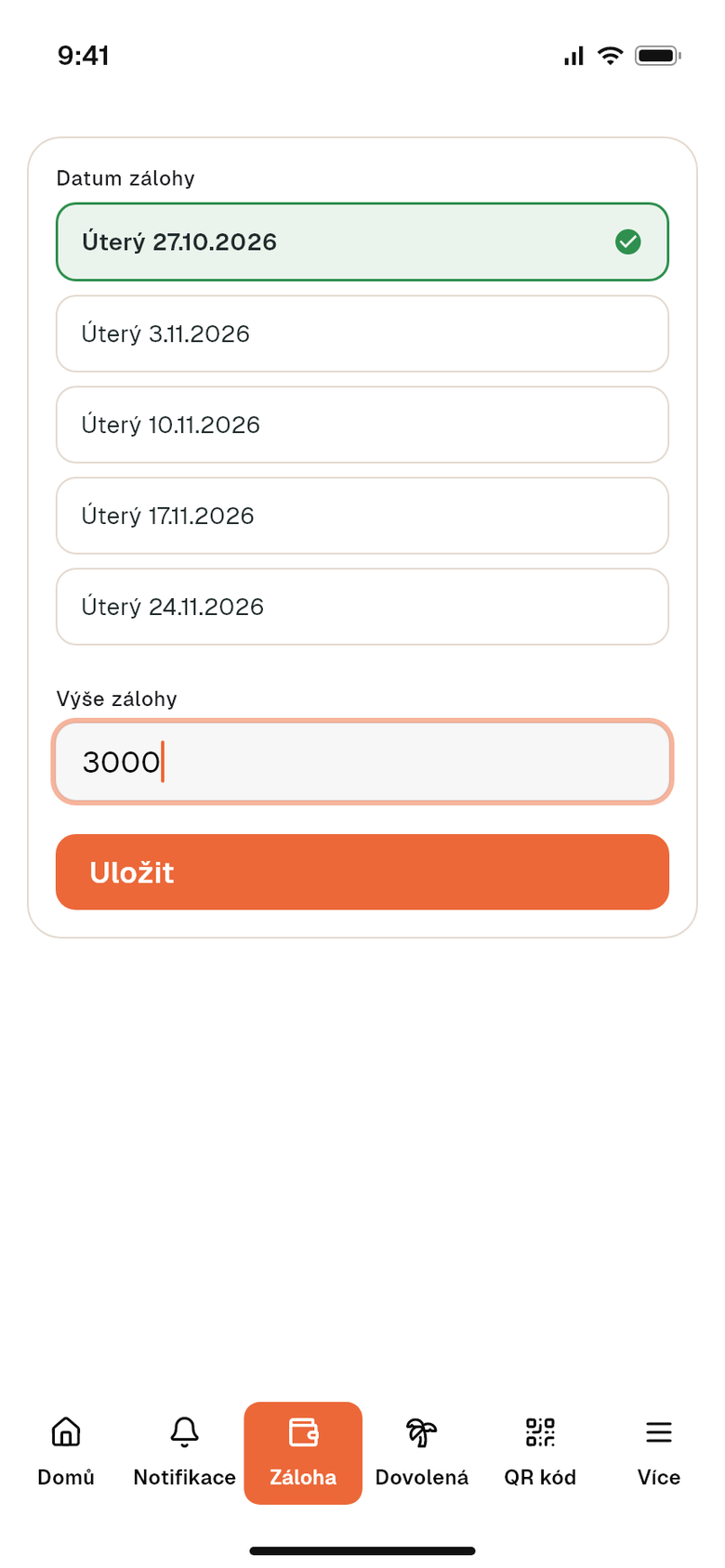 Žádost o zálohu na mzdu v mobilní aplikaci Stafio